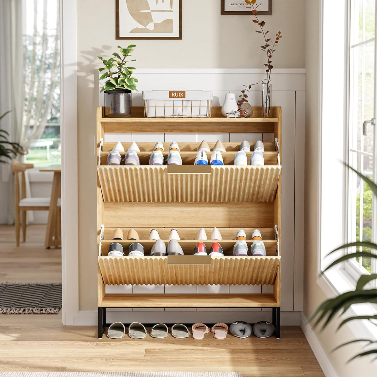 VINGLI Fluted Shoe Cabinet Storage for Entryway,Hidden Shoes Storage Cabinet ...