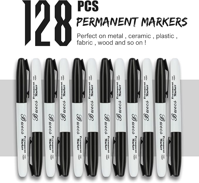 Buecs Permanent Markers, Fine Point, Waterproof & Smear Proof Markers, Quick - Image 2