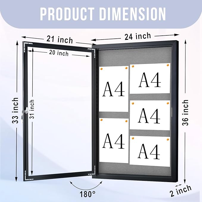 Homezelle Enclosed Bulletin Board 36"x24" Outdoor Weatherproof Cork Noticeboard - Image 2