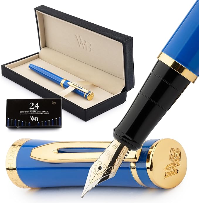 Wordsworth & Black Fountain Pen Set, 18K Gilded Extra Fine Nib, Includes 24 by WordsworthBlack