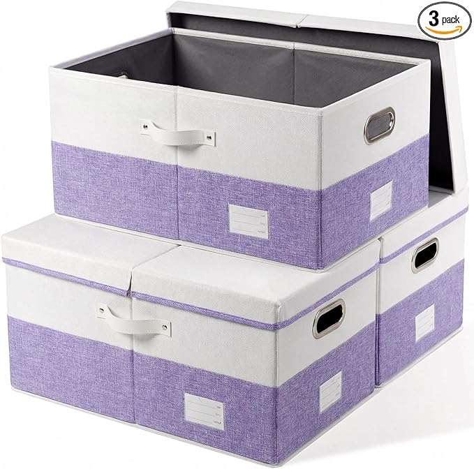 PRANDOM Storage Bins with Lids Linen Fabric Foldable Storage Boxes Organizer by Prandom