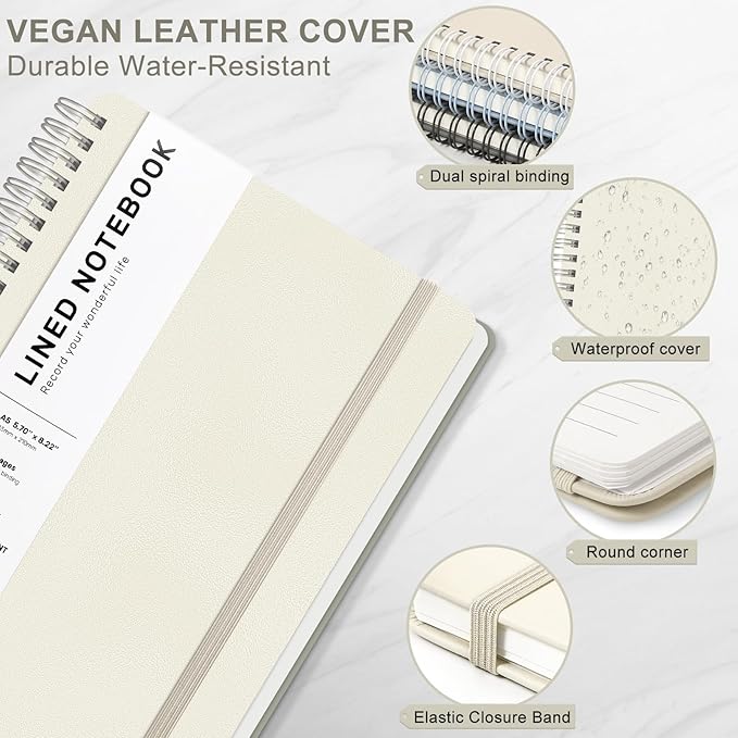 ABERLLS Beige Lined Spiral Journal Notebook - Image 4