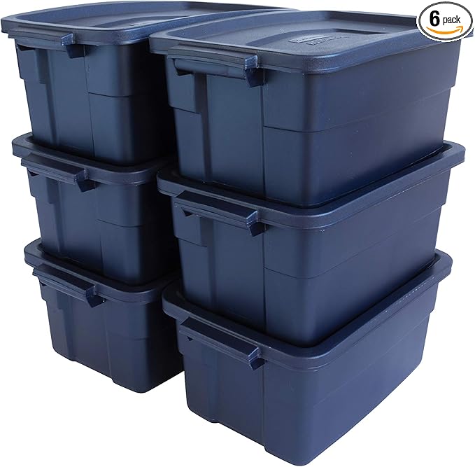 Rubbermaid Roughneck Tote 3 Gal, 6 Pack, Made in USA, Dark Indigo Metallic by Rubbermaid