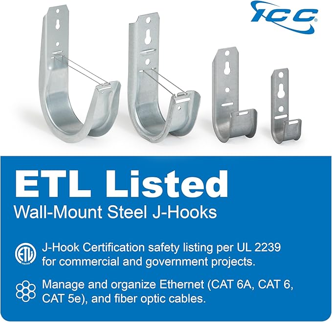 ICC 3/4-Inch Wall Mount J-Hook – 25-Pack, Cable Support Hooks Without Retainer - Image 2