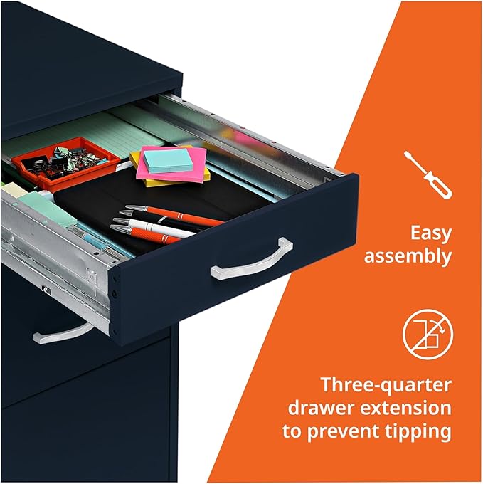 LYS SOHO Box/File/File Mobile Navy File Cabinet, 3 Drawer - Image 6