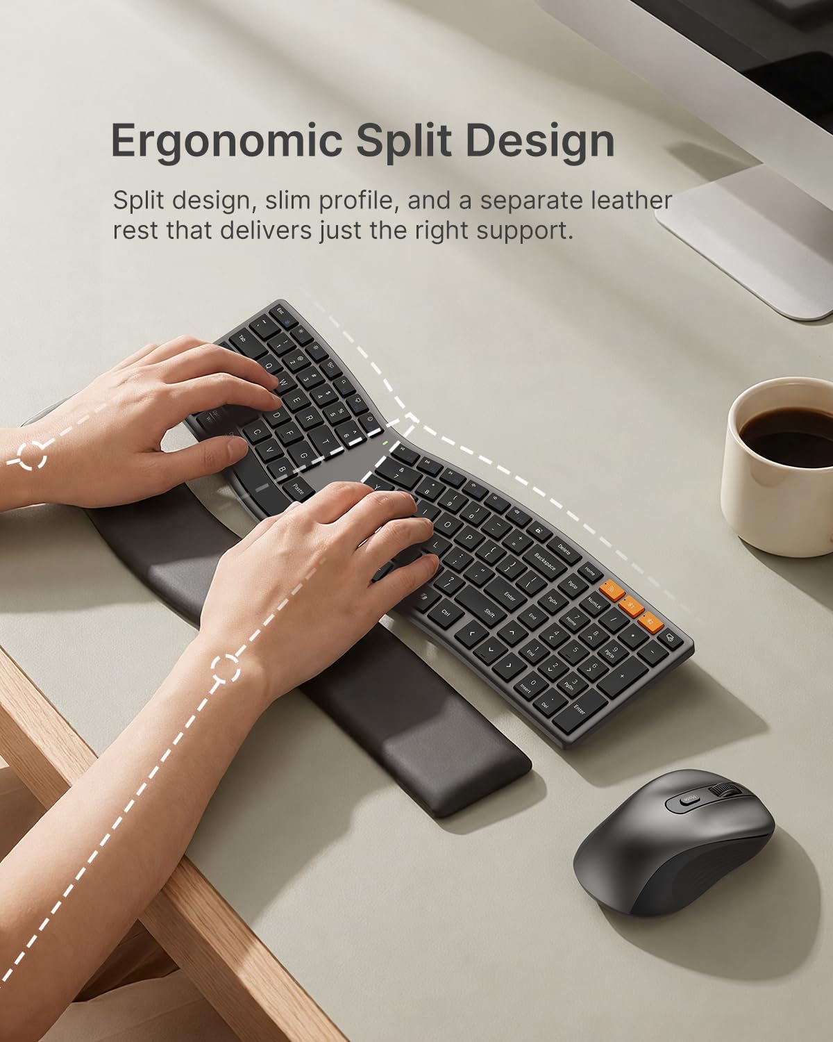 MEETION Slim Ergonomic Keyboard and Mouse with Separate Wrist Rest, Black