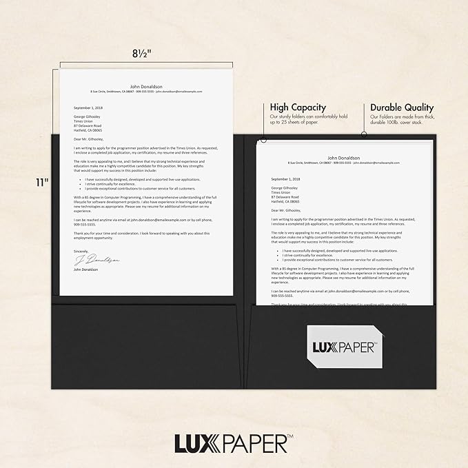 LUXPaper 9" x 12" Presentation Folders | Two Pocket | Midnight Black | 100lb. - Image 4