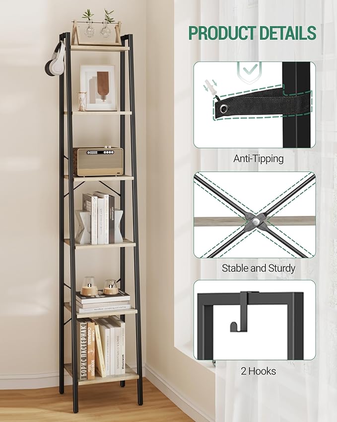Hzuaneri Ladder Shelf, Bookshelf Bookcase, Freestanding Corner Storage Shelve - Image 4