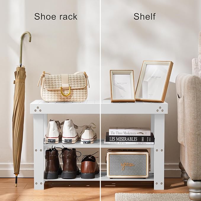 Pipishell Bamboo Shoe Rack Bench, 3-Tier Sturdy Shoe Organizer, Storage Shoe - Image 7