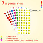 Number Stickers 1-100, 0.4 Inch, 3500 Pcs, Multicolor | Small Number Dot Labels, Consecutive Number, Self Adhesive Decal, For Inventory, Storage, Boxes, Classification, Organizing