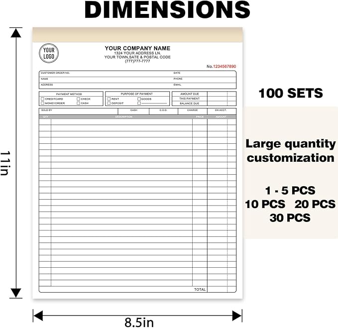 Custom Invoice Book with Logo 50 Set Personalized Receipt Books Customized - Image 2