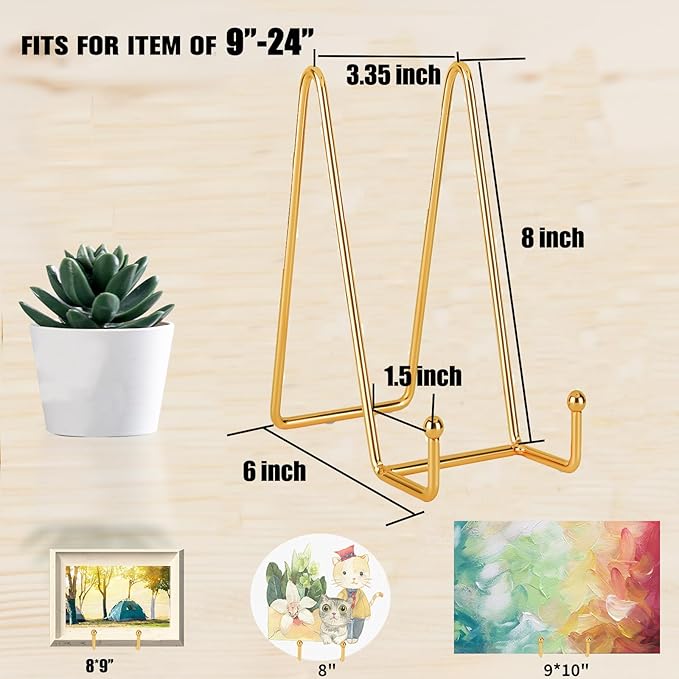 Decolore 8 inch 3 Pack Gold Plate Stands Table Top Easels Plate Holder Display - Image 2