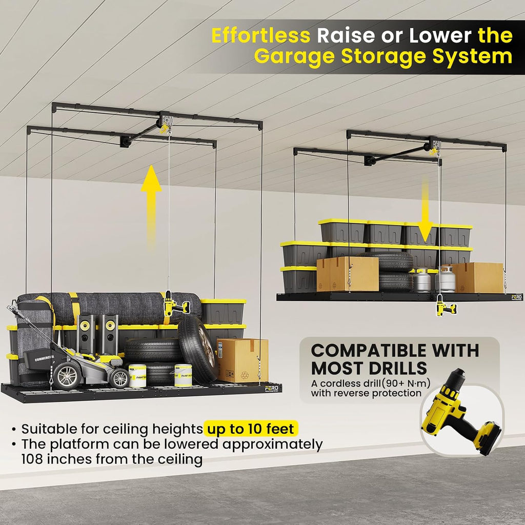 fero overhead garage storage rack 4x8, 500 lb, package contents