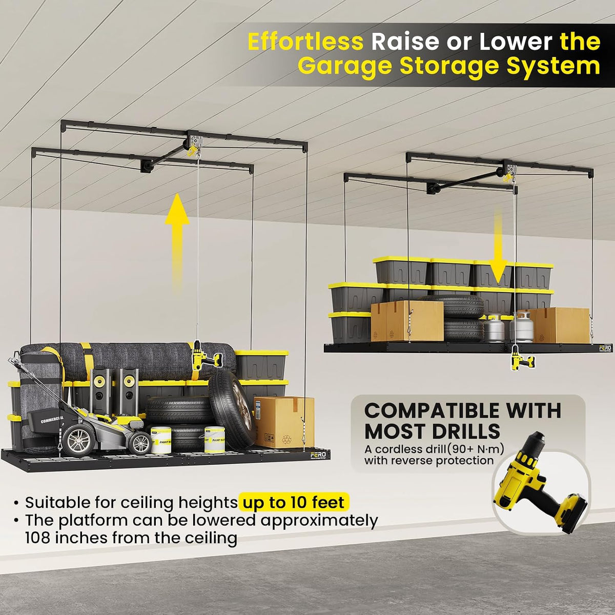 fero overhead garage storage rack 4x8, 500 lb, package contents