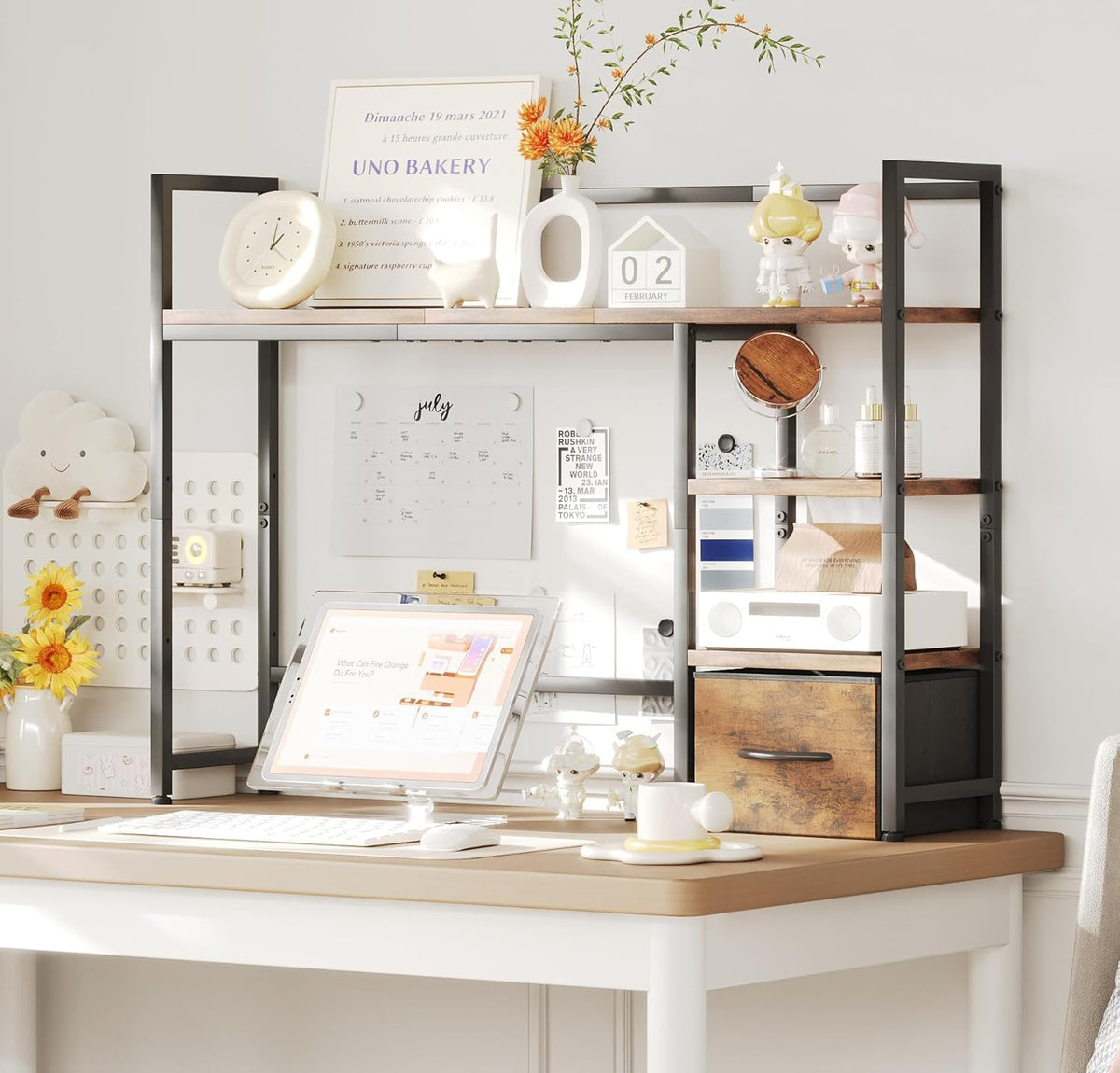 Desk Shelf with Drawer, 41.3" Desktop Organizer Shelf, Desk Hutch for Co...