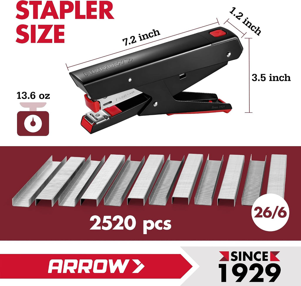Arrow Plier Stapler Set, Metal Hand Stapler with 2520 Staples | Full Strip, 25 Sheet Capacity, Dual-Mode Anvil, One-Touch Staple Loading, Ergonomic Grip, For Office, School, Packaging