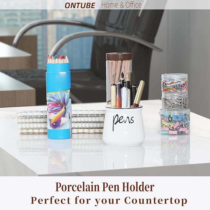 ONTUBE Porcelain Pens Holder Stand, Ceramic Pencils Holder - Image 2
