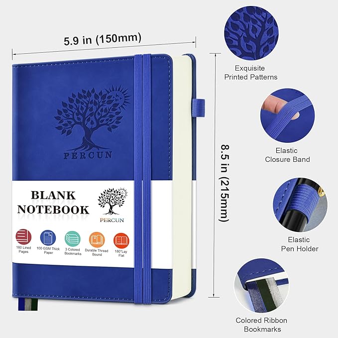 PERCUN Blank Journal Ntebook for Men & Women, 160 Pages Blank Journals for - Image 2