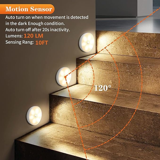 Warm Color LED Closet Lights Motion Sensor Puck Light, USB Rechargeable Battery - Image 2