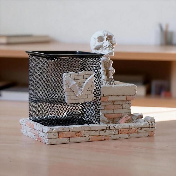 Daisylily Skull Pencil Holder, Skeleton Pen Cup, Mesh Pen Holder - Image 3