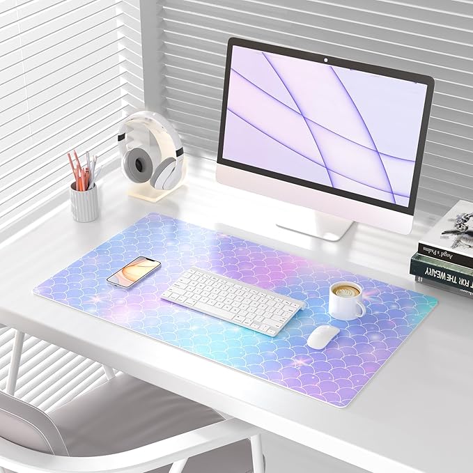 QIYI Large Desk Pad, Colorful Mouse Pad Desktop Decor, Waterproof PU Leather - Image 2