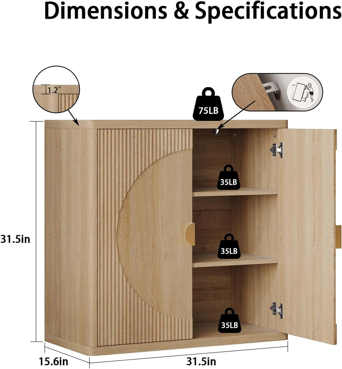 31.5" Fluted Sideboard Cabinet with Shelves & Soft-Close Doors(3,Lig...