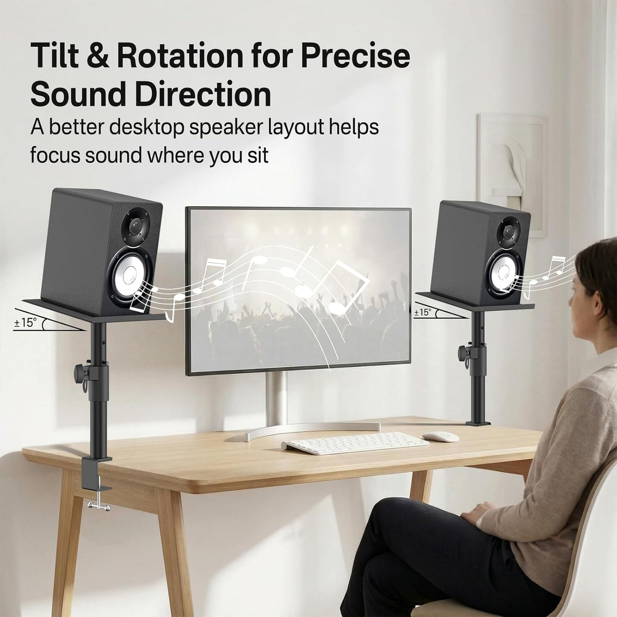 Clamp-On Desktop Speaker Stand Pair, Heavy-Duty 9.3" x 8.9 Plate for Edi...