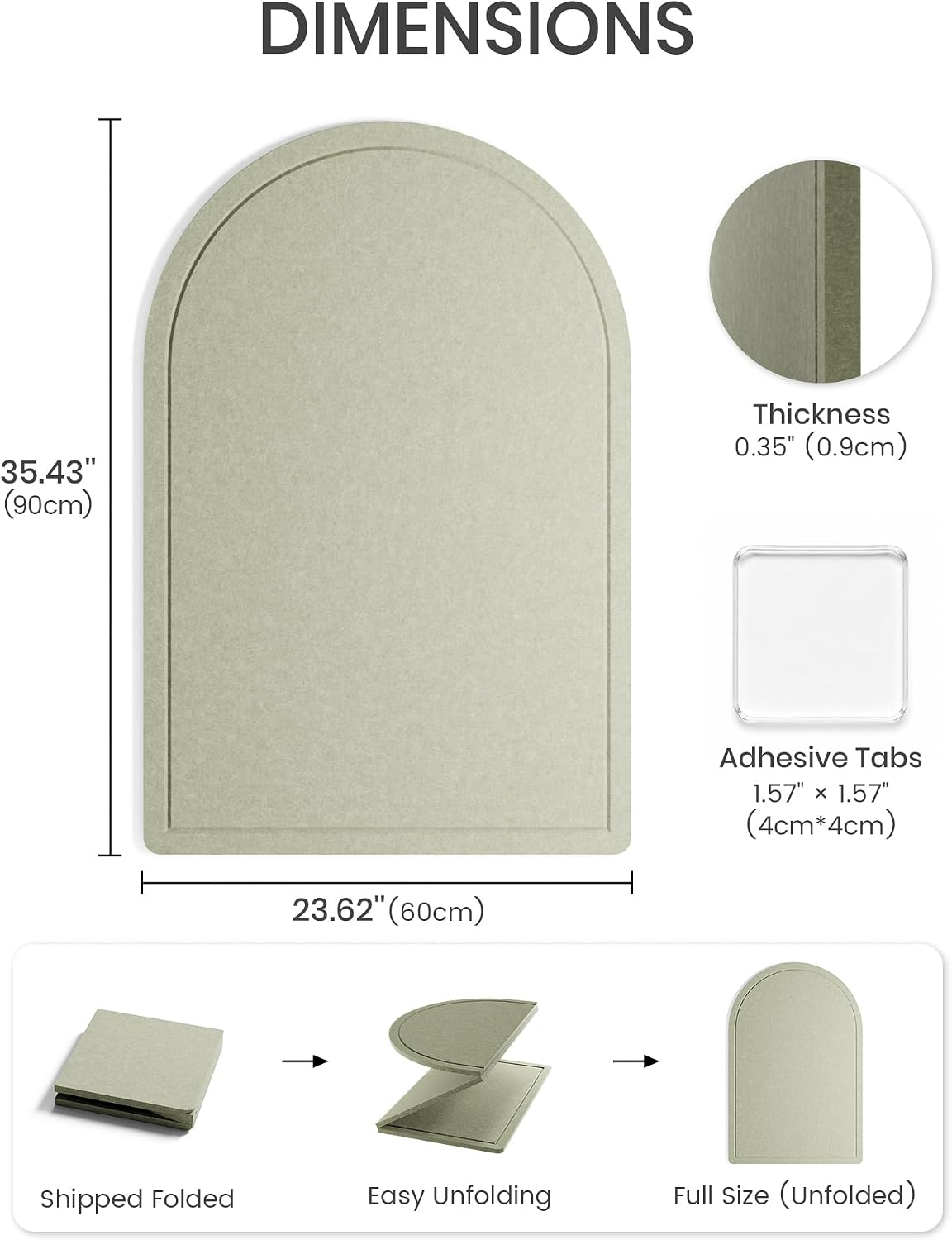 Large Arched Felt Bulletin Board 35.4''×23.6'', Sage