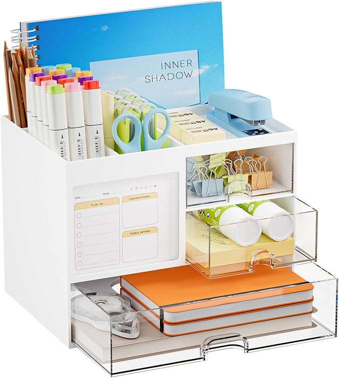 Marbrasse Desk Organizer with 3 Drawer, Desk Organizers and Accessories with 4 by Marbrasse