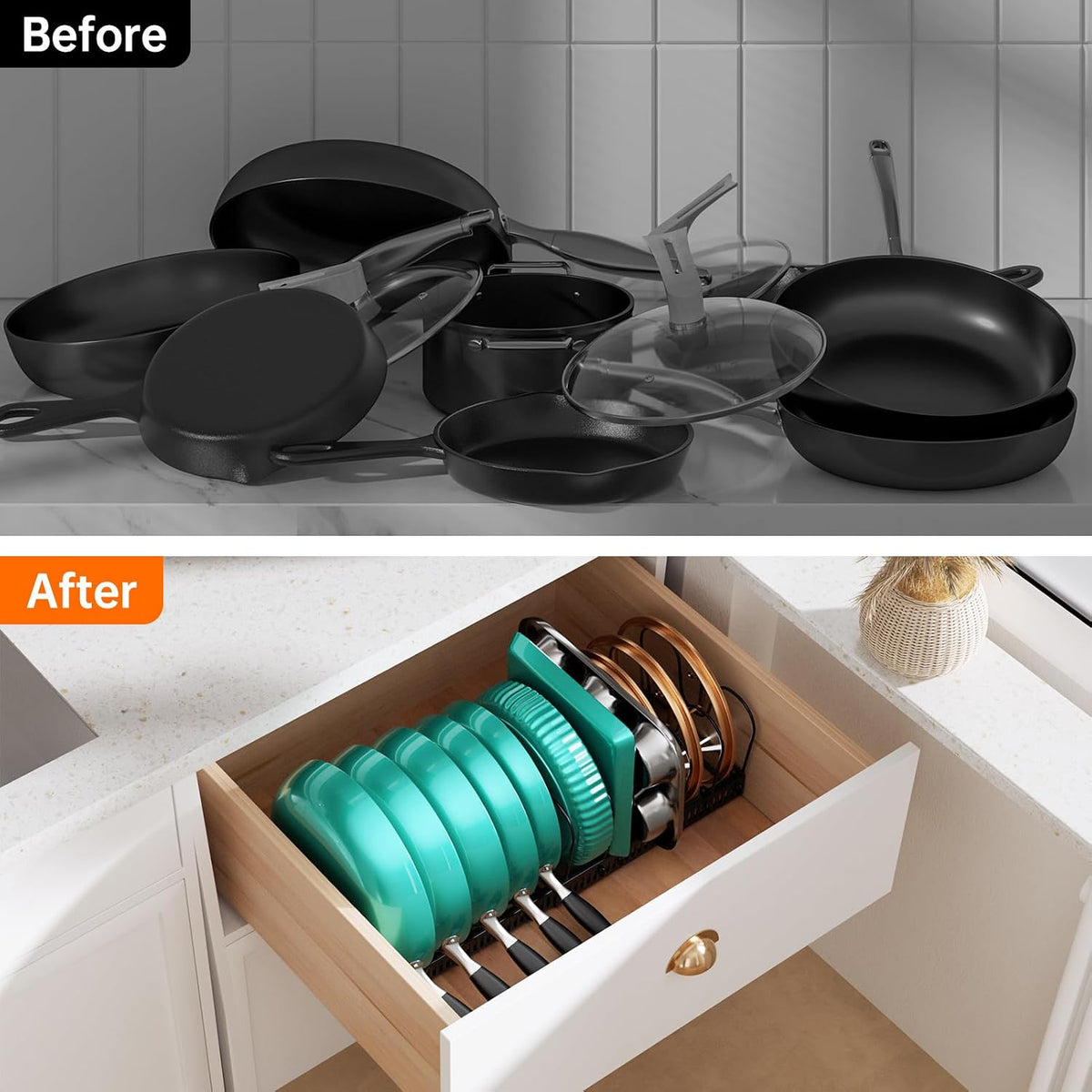 MUDEELA Expandable Pot Pan Lid Organizers inside Cabinet, 12 Divider-Black