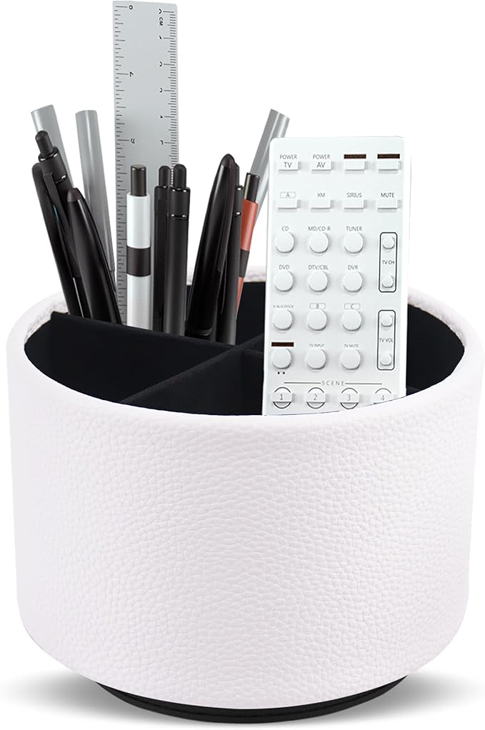 Hennaja Round Leather Art Supply Organizer, Remote Control Holder, 360 Degree by Hennaja