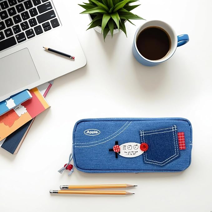 Haumei Canvas Pencil Case Large Capacity, Big Denim Pen Pouch - Image 2