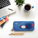 Haumei Canvas Pencil Case Large Capacity, Big Denim Pen Pouch - Image 2