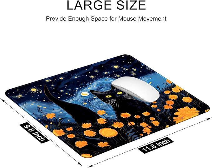 Auhoahsil Mouse Pad, 12 x 10 in Van Gogh Style Cat Theme Computer Mouse Pad - Image 3