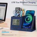 TopMade Wireless Charger with Pen Holder, PU Leather Desk Nightstand Organizer - Image 2