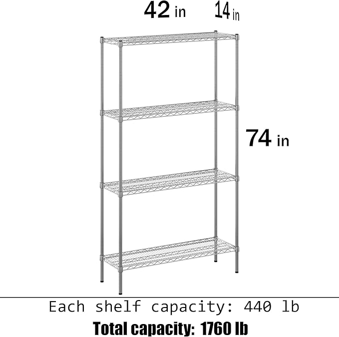 Regal Altair 14" Deep x 42" Wide x 74" Height Wire Shelving Kit | 4-Tier | NSF - Image 3