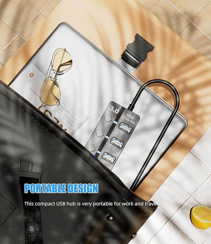 USB 3.0 Hub, PANPEO 7-Port USB Data Hub Splitter - Image 5