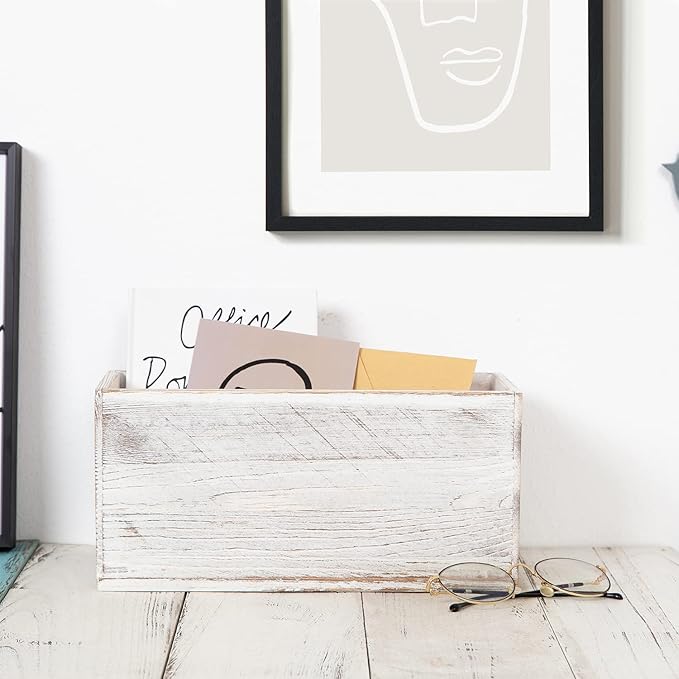ExoLiry Rustic White Washed Wood Mail Box Storage Holder File Organizer - Image 5