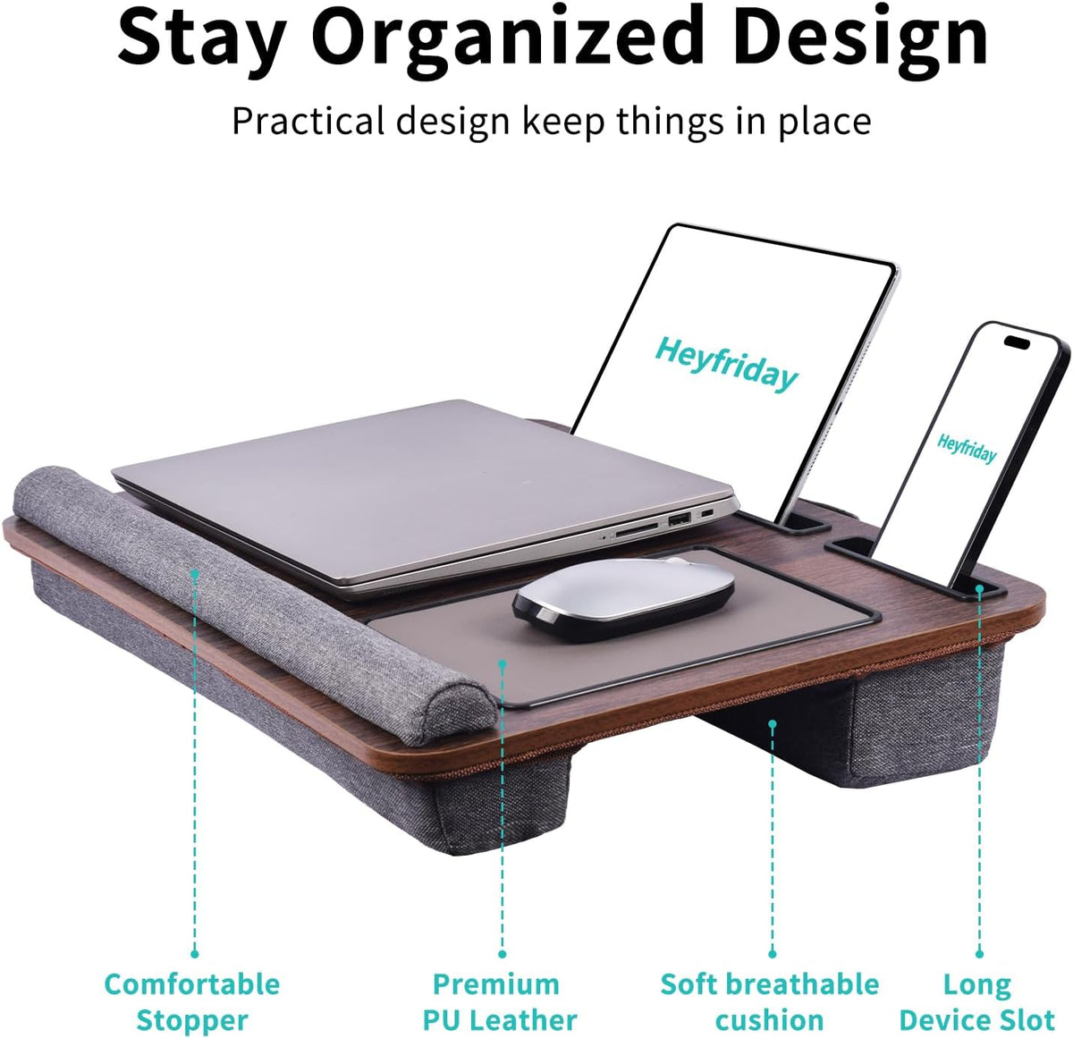 Home Office Lap Desk with Wrist Rest Wrist Rest, Mouse Pad, and Phone Holder ...
