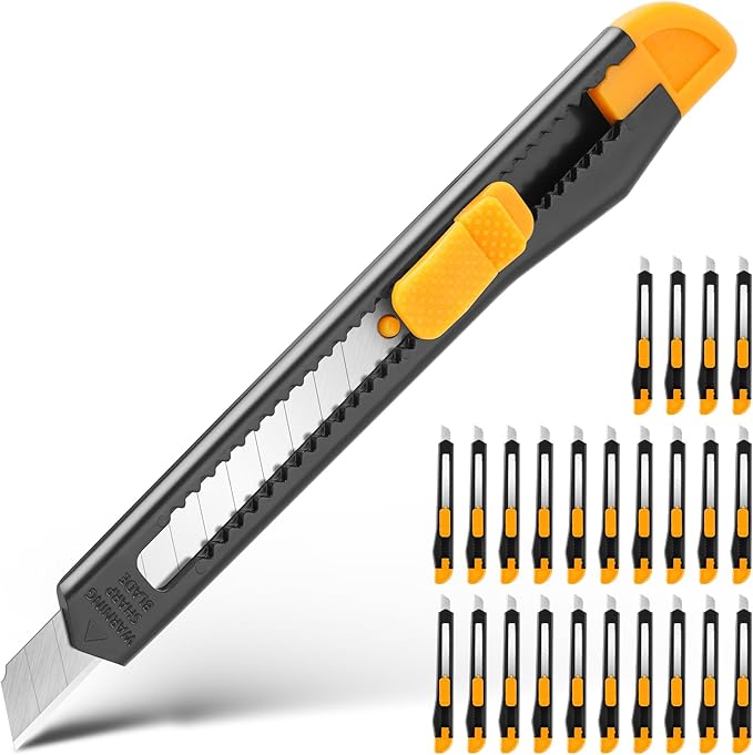 TIFICAL 24 Pack Box Cutter Retractable, Utility Knife 9MM Wide Snap-Off Blades by TIFICAL