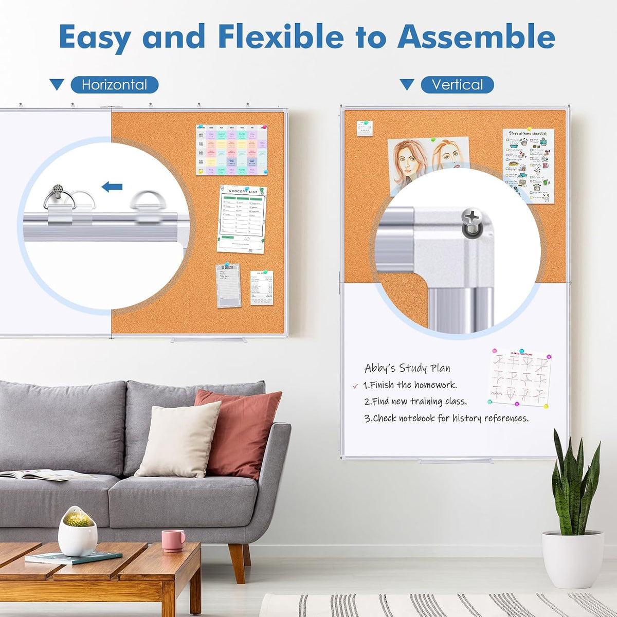 Magnetic White & Cork Board Combo 48" x 36" Aluminum Frame