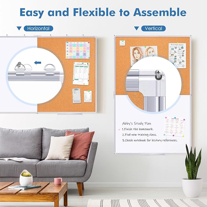 Magnetic White Board and Cork Board Combo, 48 X 36 inches Whiteboard Bulletin - Image 2