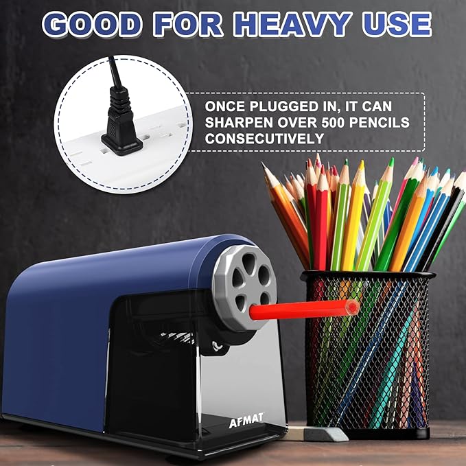 AFMAT PSX2 Heavy Duty Electric Pencil Sharpener, 6 Holes, Classroom Sharpener - Image 5