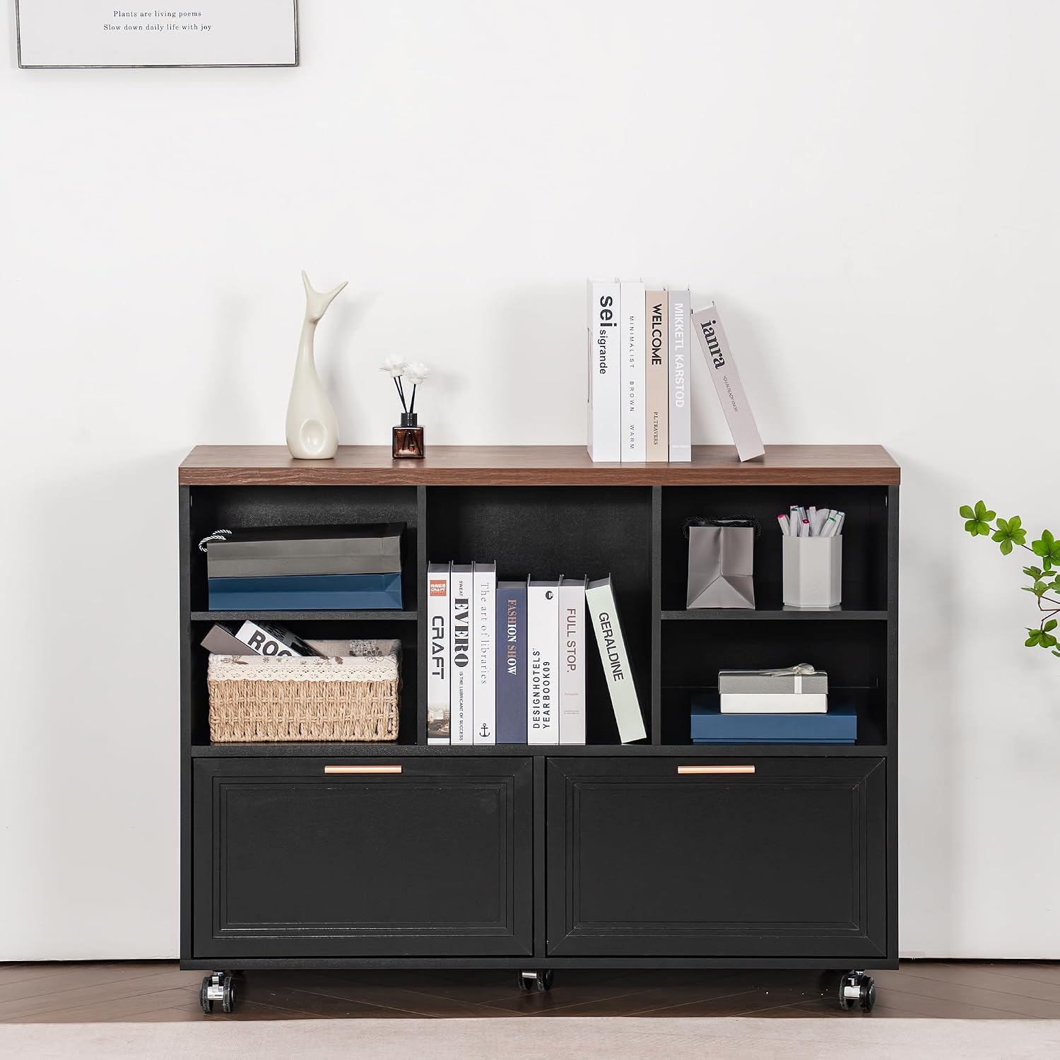 39.3" Lateral File Cabinet with Wheels,Ample Storage Space,Modern Filing Cabinet with 2 Drawers for Legal/Letter/ A4 Size