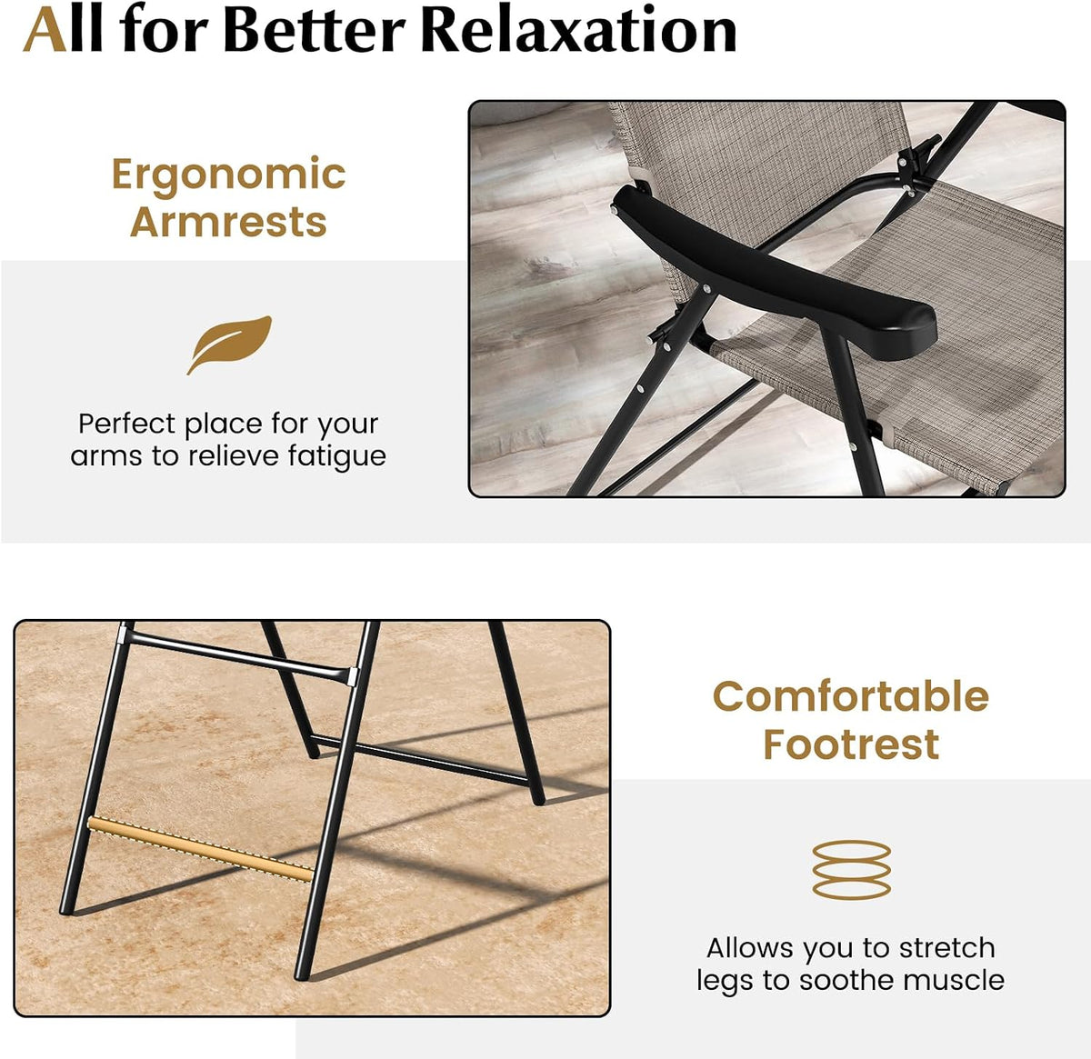 COSTWAY 4 Pieces Patio Folding Bar Chairs with Metal Frame, Footrest, Arms