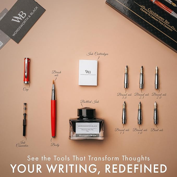 Wordsworth & Black Calligraphy Pen Gift Set, Includes Bottle, 6 Cartridges - Image 4