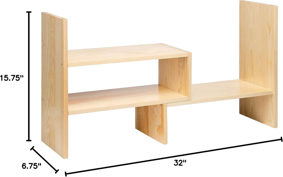 Desktop Organizer Office Storage Rack Adjustable Natural Wood Display Book Sh...