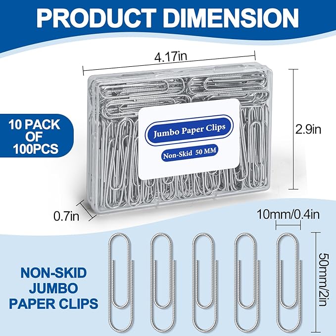 Jumbo Paper Clips Non-Skid, 1000 Large Paper Clips 10 Boxes of 100 Each - Image 2