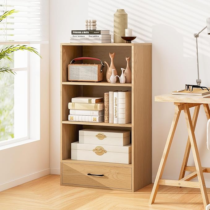 LOKO 4-Tier Bookcase with Storage Drawer, Modern Organizer Display Storage - Image 4