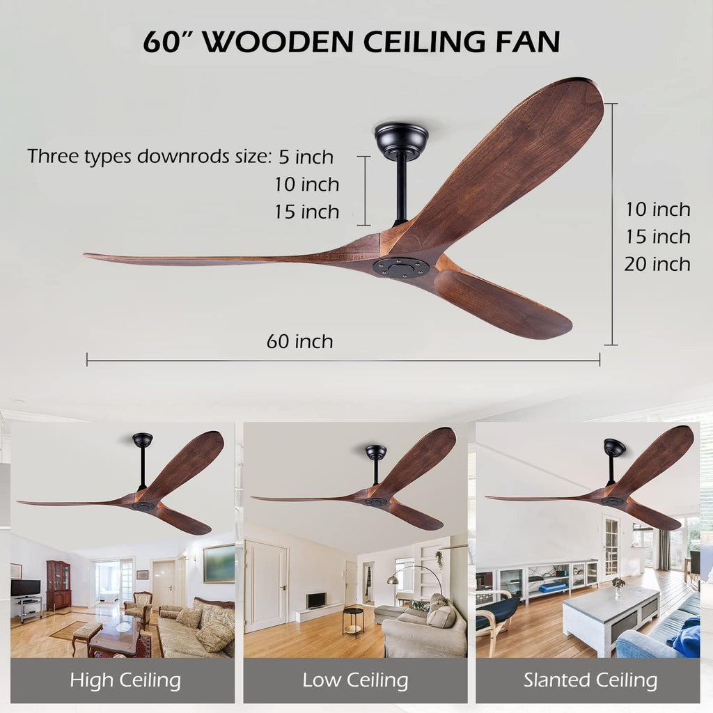 60 inch ceiling fan without light ，wood indoor shown in use